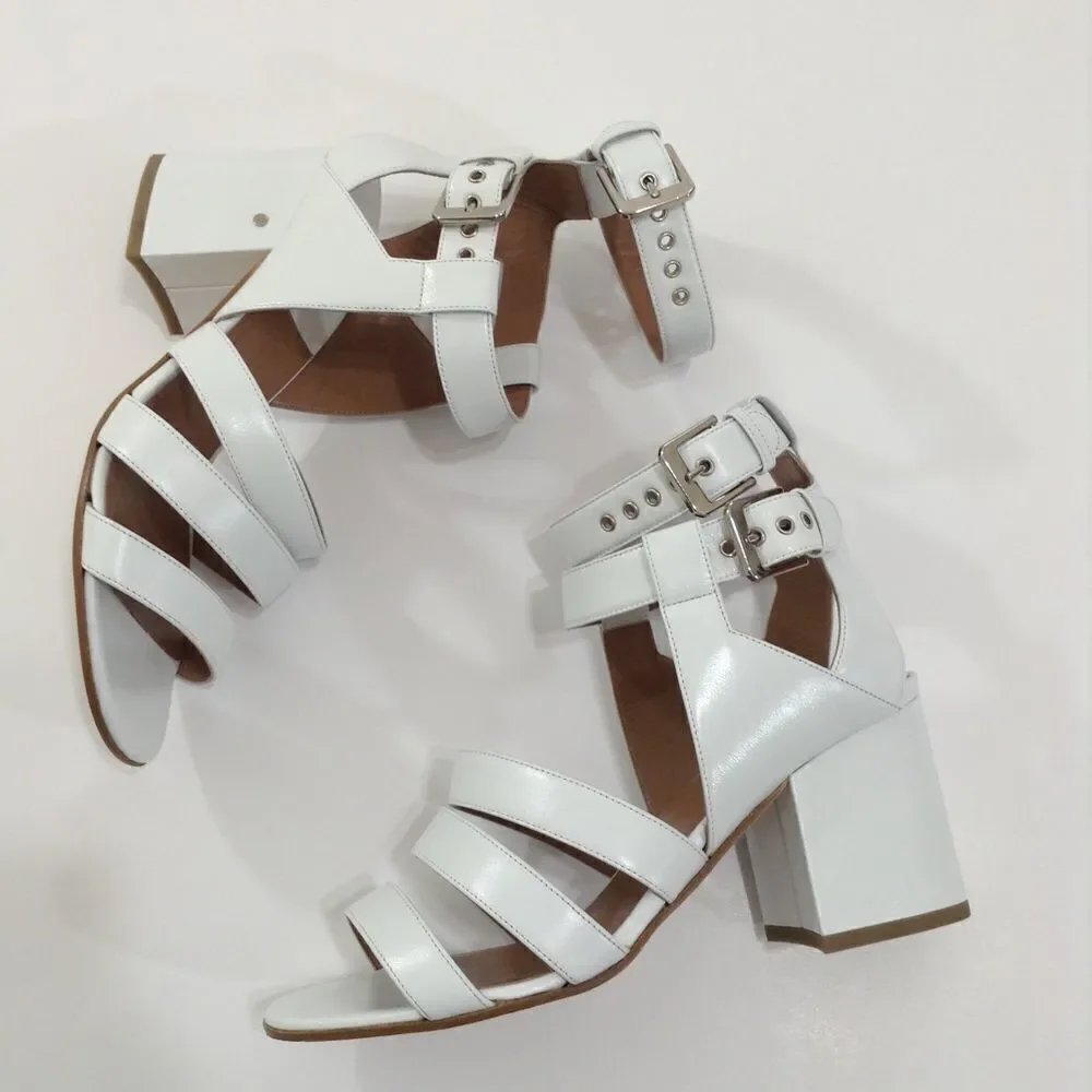 Laurence Decade Leather White Rela Block Heel Sandal 39